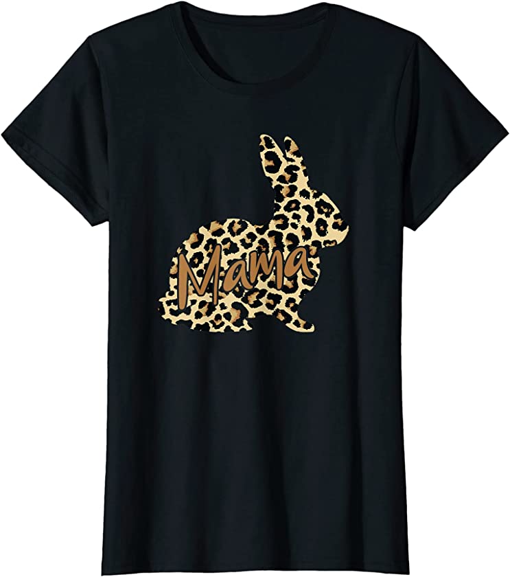 Womens Mama Bunny Leopard Print Easter Bunny Rabbit Mommy Mom T-Shirt