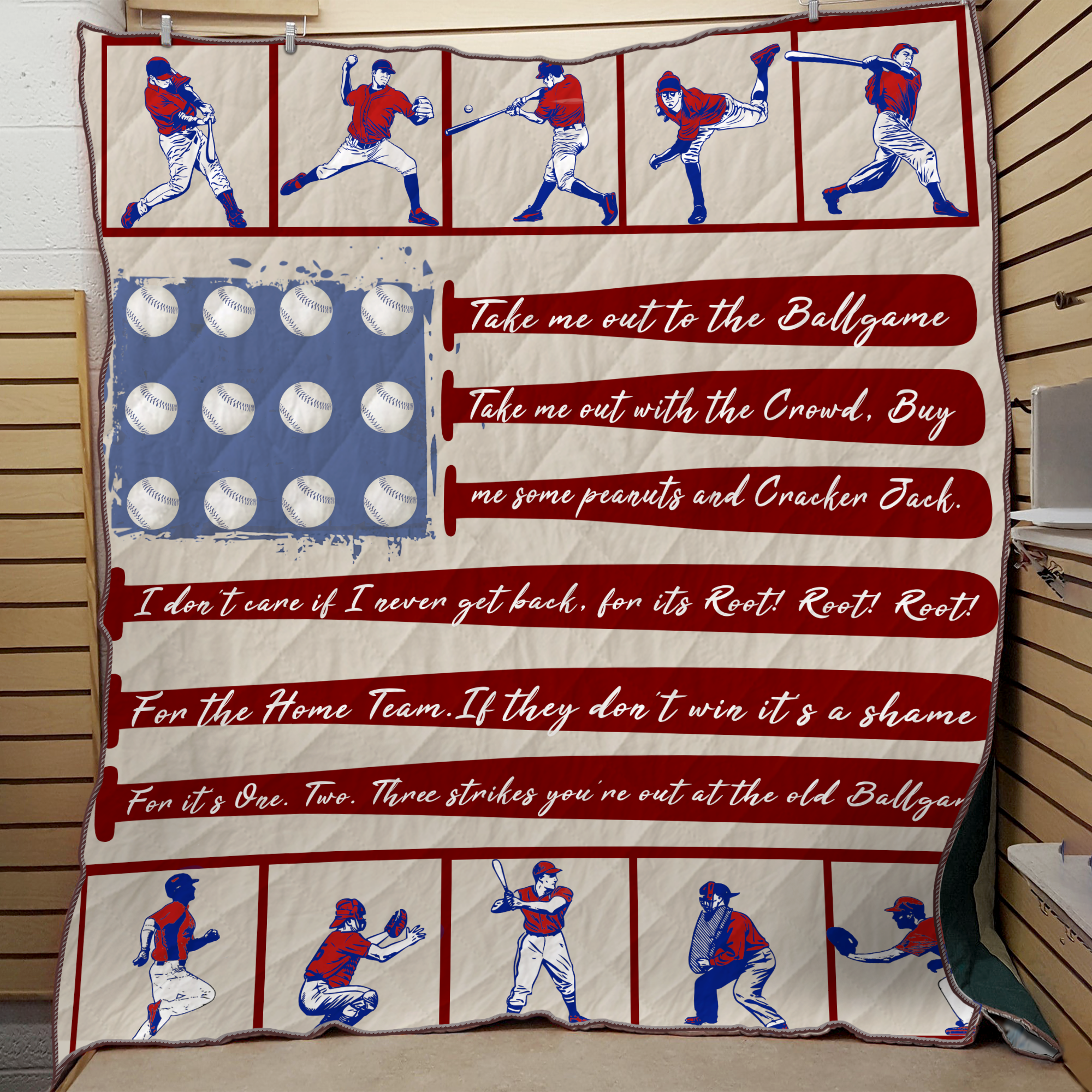 Baseball Take Me Out To The Ballgame Quilt Blanket