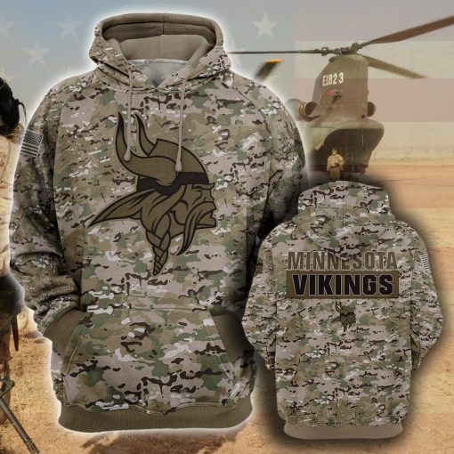 Minnesota Vikings 3D Camo Veteran Hoodie, Shirt