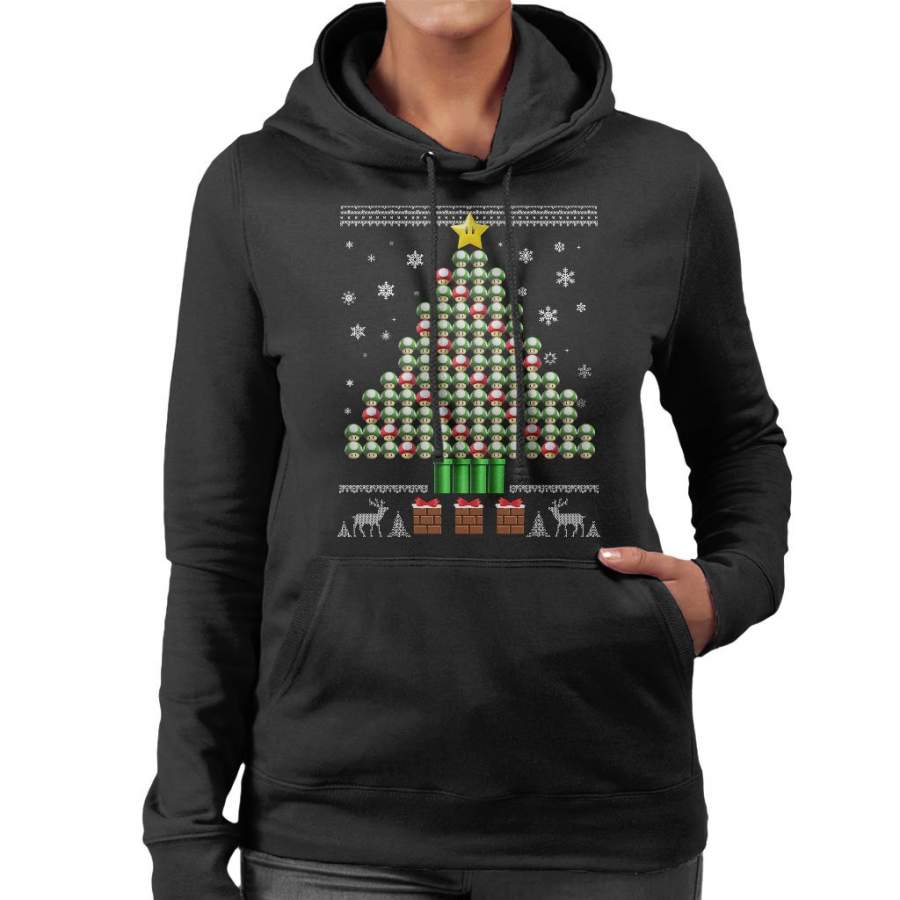 3D Super Mario Mushroom Christmas Tree Women’s Hooded Sweatshirt