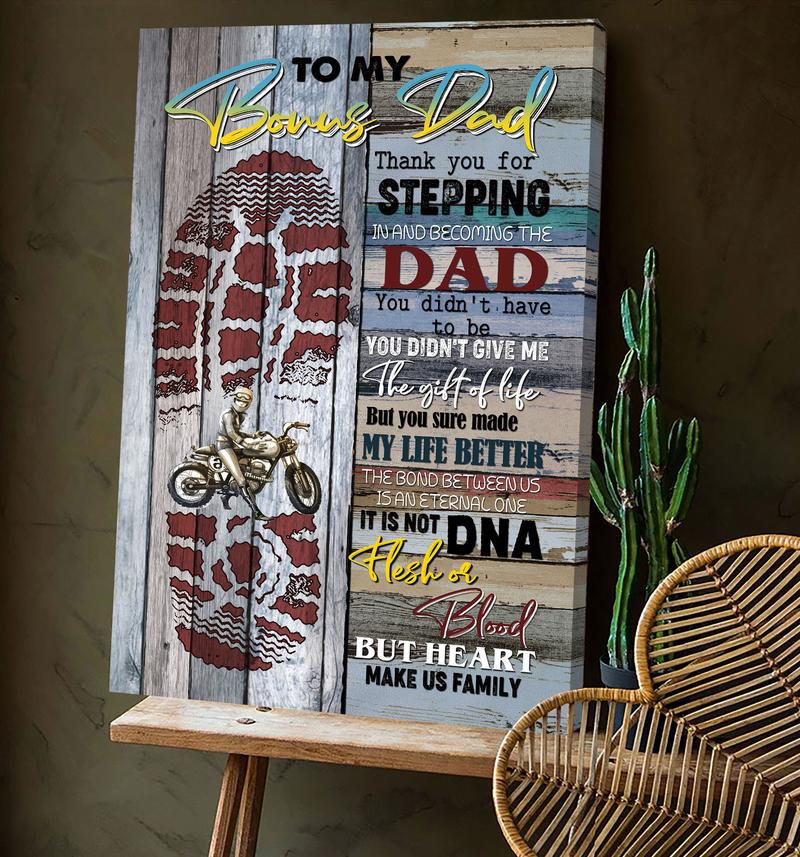 To My Bonus Dad Motorcycle Canvas Wall Art