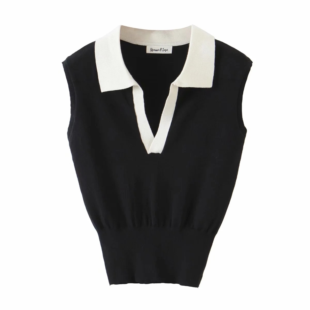 Za Women’s Summer Knitted Polo Vest Black Knitted Cropped Sleeveless Jumper Patchwork Ladies Sexy Slim Elegant Knitwear 2021 alx