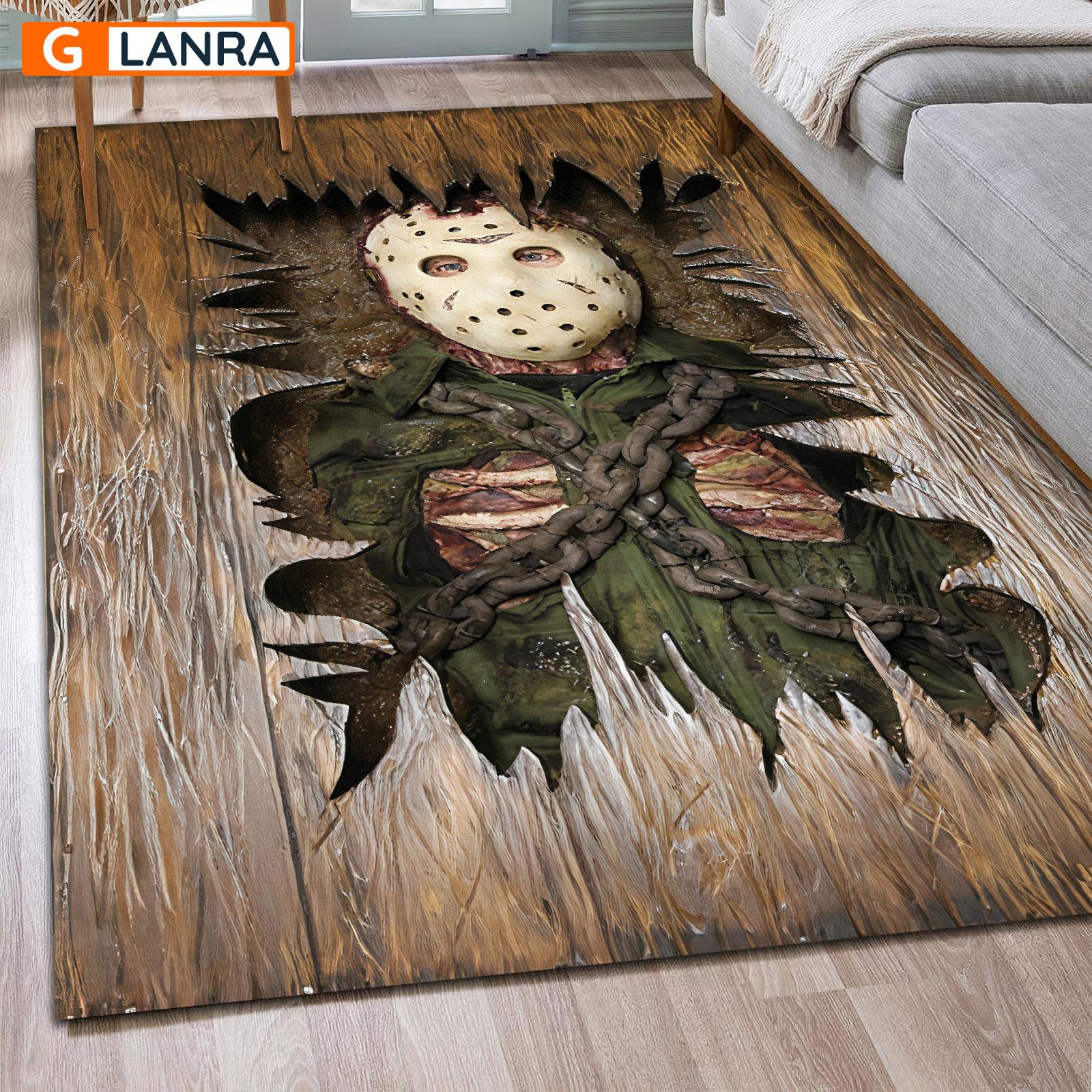 Jason Voorhees Area Rug, Friday The 13Th Horror Movie Characters Rug Carpet Home Decor Halloween Gifts For Men Women