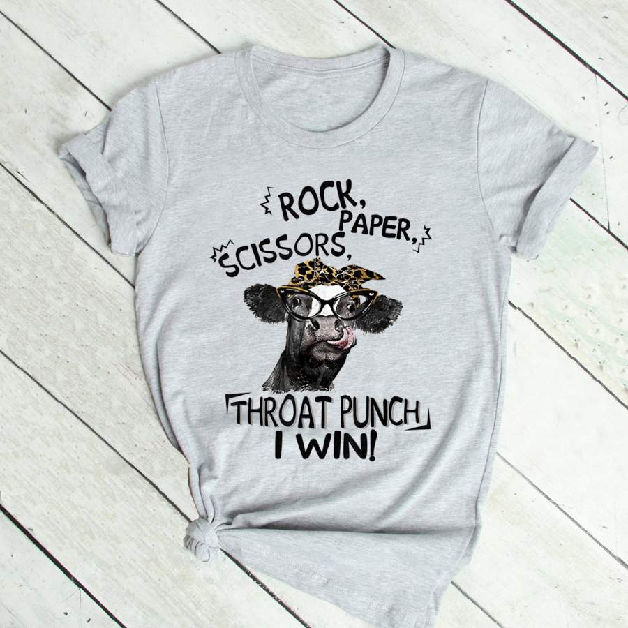 Rock paper scissors throat punch I win cow T-Shirt