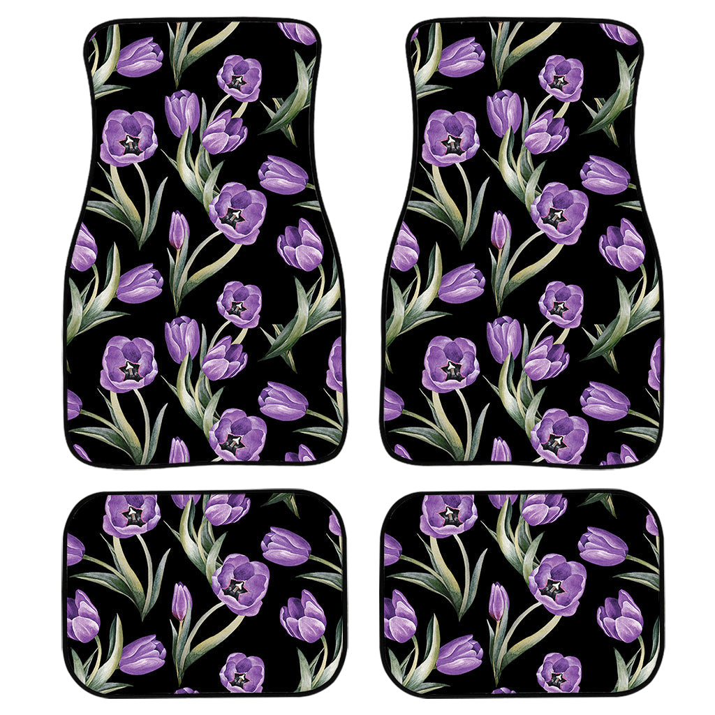 Purple Watercolor Tulip Pattern Print Front And Back Car Floor Mats, Front Car Mat