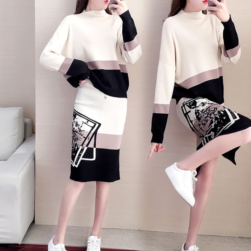 2023 Fashion Designer Fashion Week New Women’s Wear Knitting Suit Long Sleeves Pullover+Fashion Bag Hip Skirt Two-Piece Suite alx