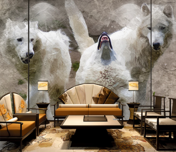 3D Watercolor Animal Wolves Wall Mural Wallpaper Lqh 674