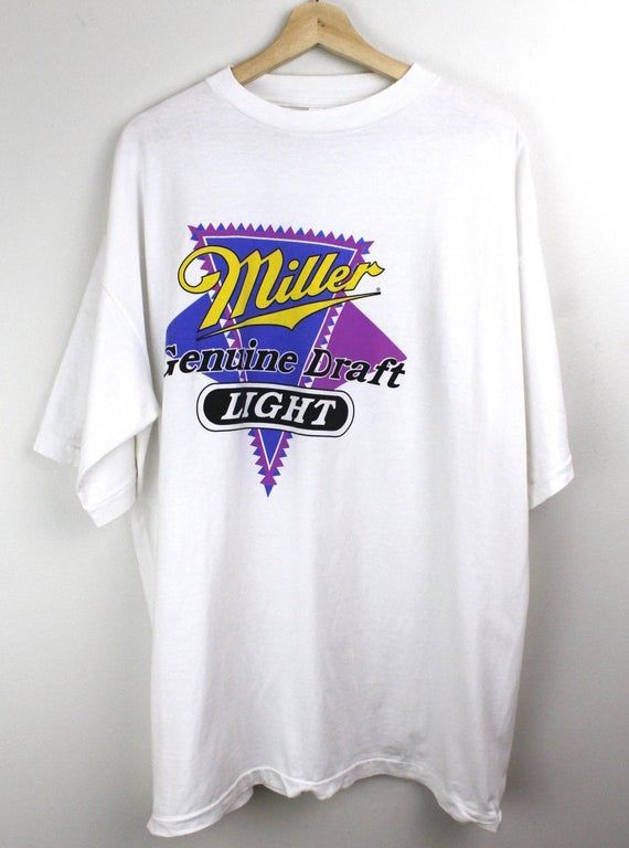 Rare 90S Vintage Miller Shirt Miller Light Genuine Draft Graphic Shirt Beer Promo Shirt White Shirt X Shirt