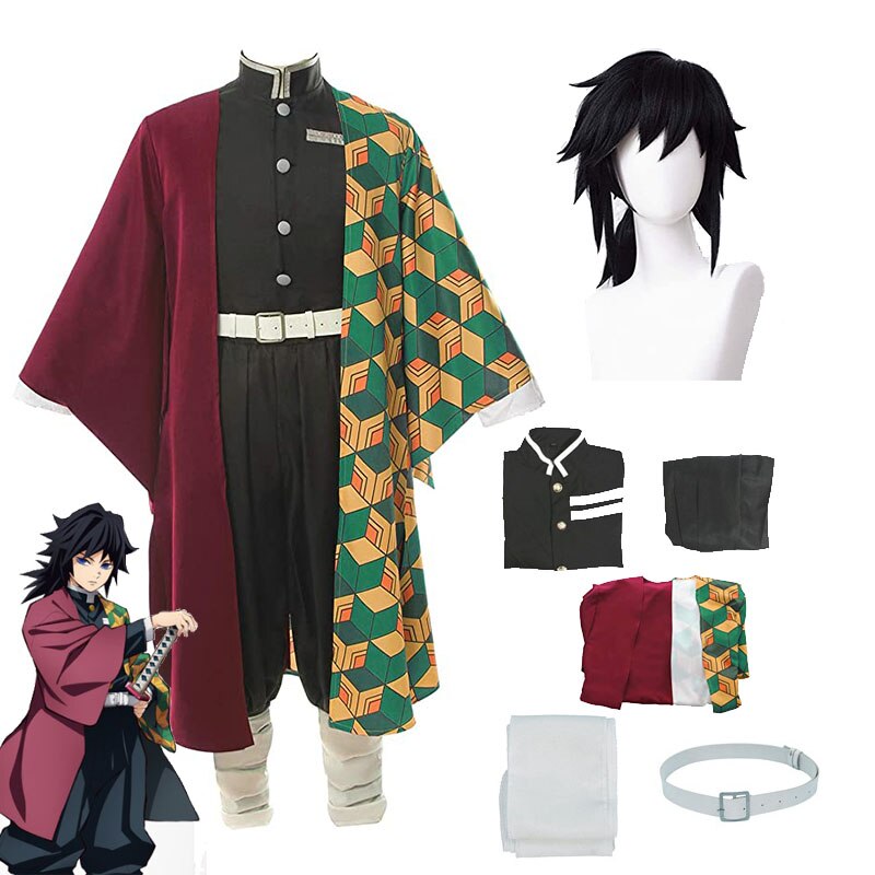 Anime Demon Slayer Kimetsu No Yaiba Tomioka Giyuu Cosplay Costume Suit Uniforms Costumes Wig Child Adult Party alx