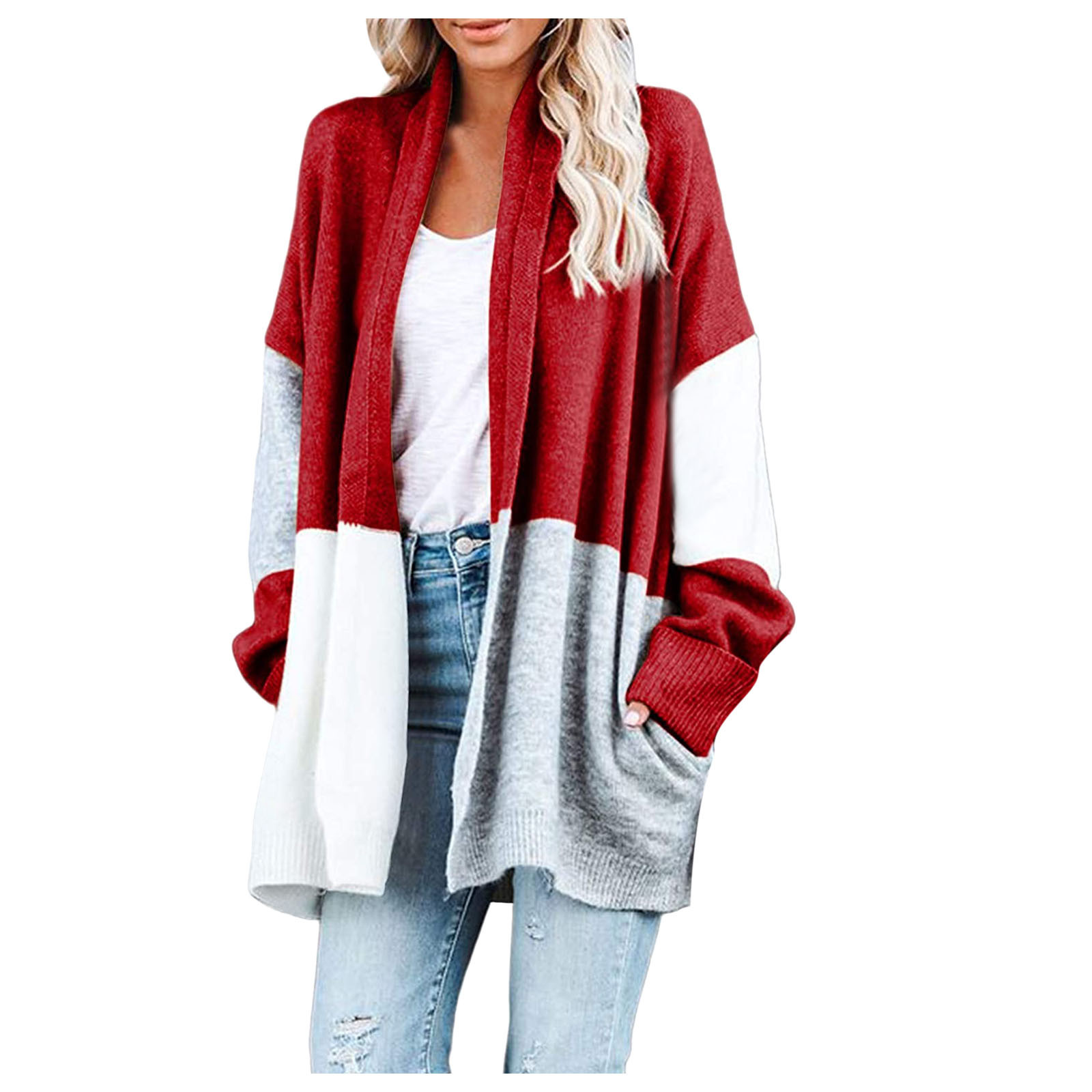 Autumn Winter Women Sweater Striped Knitted Cardigans Fashion Batwing Sleeve Long Sleeve Top Open Front Casual Knit Sweater Coat alx