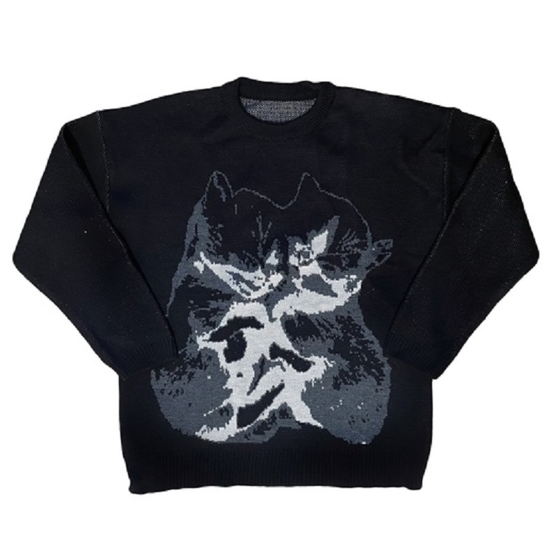 Y2K sweater Hip Hop Harajuku Loose Sweater cute retro cat 2022 Pullover Sweater Oversized Women sweaters winter clothes women alx