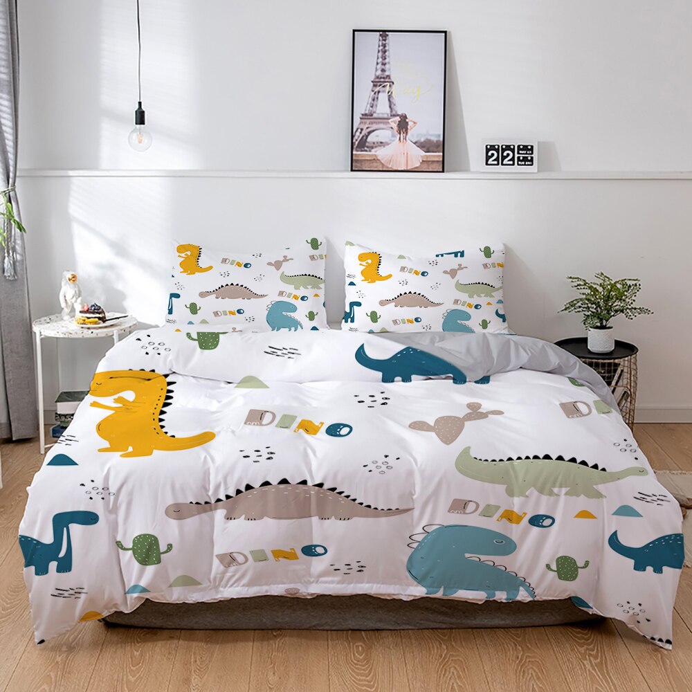 3D Dinosaur Family Bedding Set Cartoon Printed Bed Cover Single Boys Duvet Cover Set Single Size Bedclothes