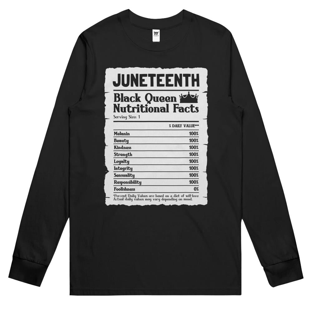Nutritional Facts Shirt, Nutritional Facts Long Sleeve T Shirts, Black Queen Nutrition Facts, Juneteenth Black Queen Nutritional Facts Melanin Vintage Shirt Long Sleeve T Shirts