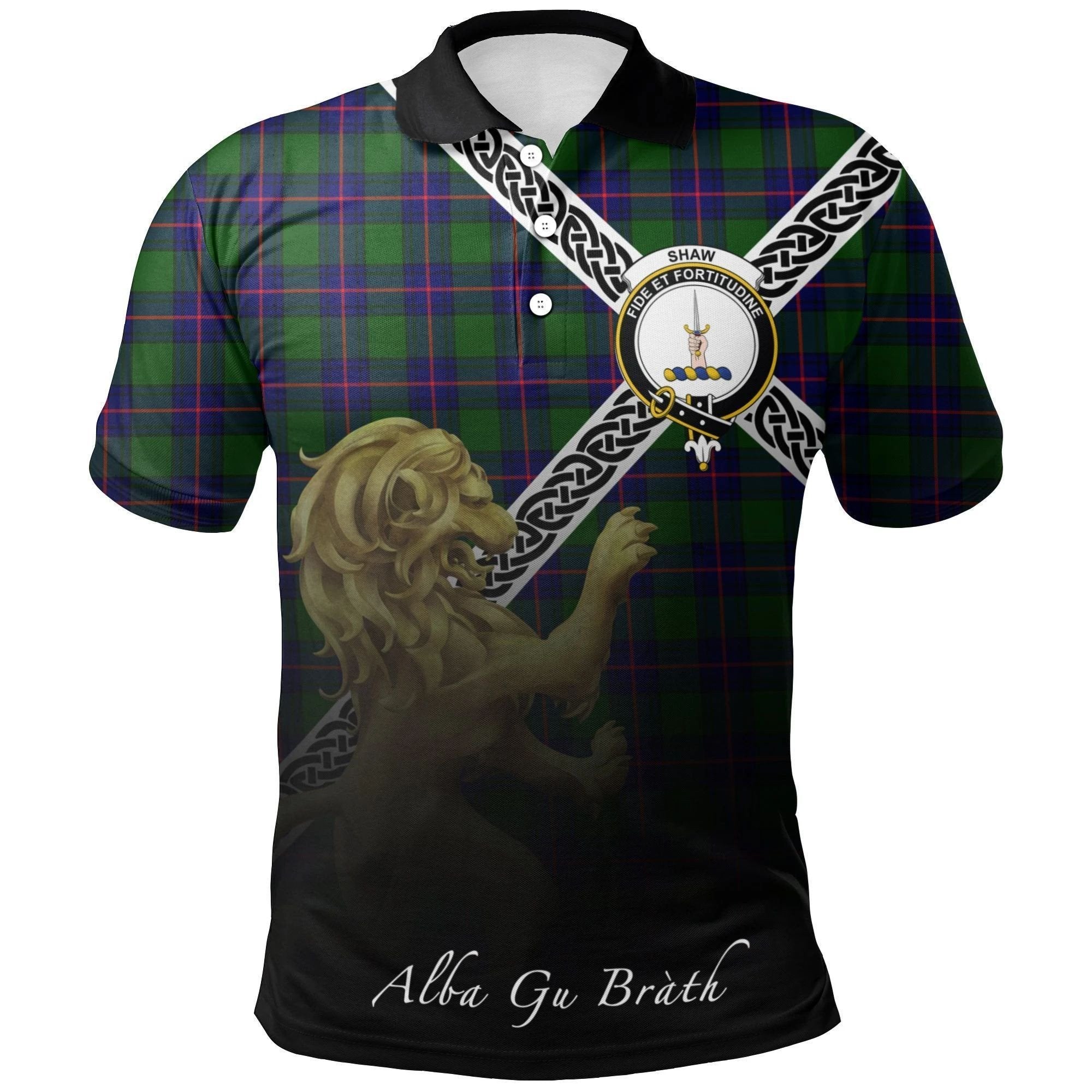 Shaw Modern Clan Polo Shirt, Scottish Tartan Shaw Modern Clans Polo Shirt Celtic Lion Style