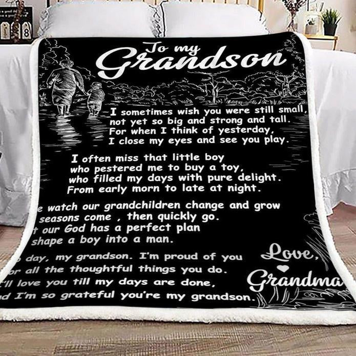 To My Grandson I’M So Grateful You’Re My Grandson Fleece Blanket Gift From Grandma To Grandson Home Decor Bedding Couch Sofa Soft And Comfy Cozy