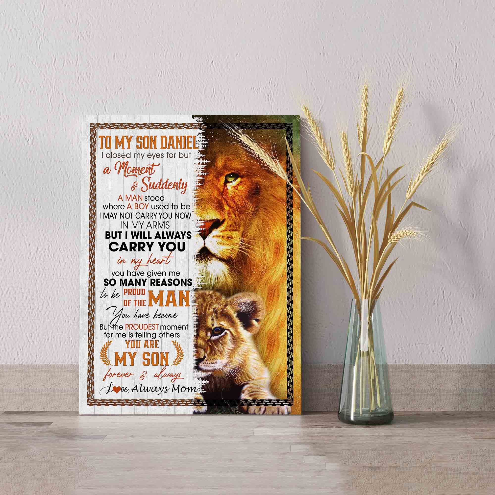 To My Son Canvas, Lion Canvas, Personalized Name Canvas, Custom Name Canvas, Canvas For Gift