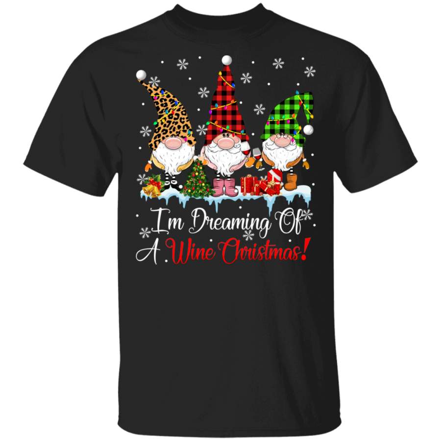 Christmas Gnomes Shirt I’m Dreaming Of A Wine Christmas Funny Christmas Gnomes Red Plaid Leopard Lover Family Group Gifts T-Shirt