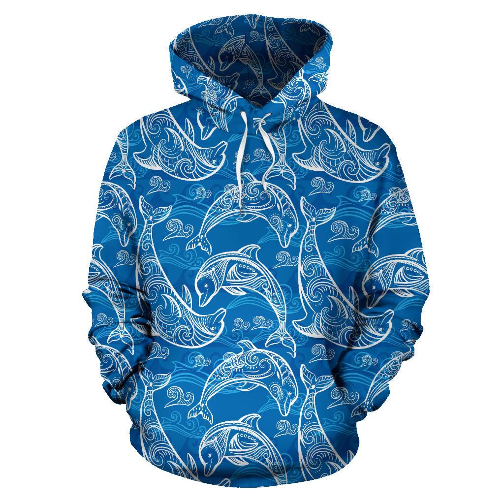 Dolphin Tribal Blue Pattern  Men Women Pullover Hoodie