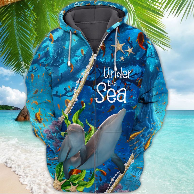 Dolphin Under The Sea Cool 3D Full Print Zipper Hoodie