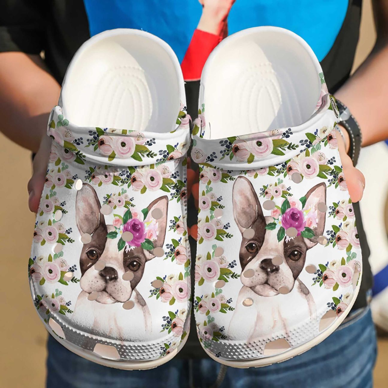 French Bulldog Personalized Clog, Custom Name, Text Frenchie N Flower, Fashion Style For Women, Men, Kid, Print 3D