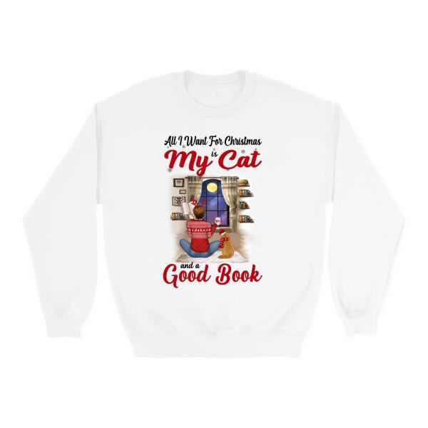 Personalized Shirt, All I Want For Christmas Is My Cats And A Good Book, Christmas Gift For Book And Cat Lovers