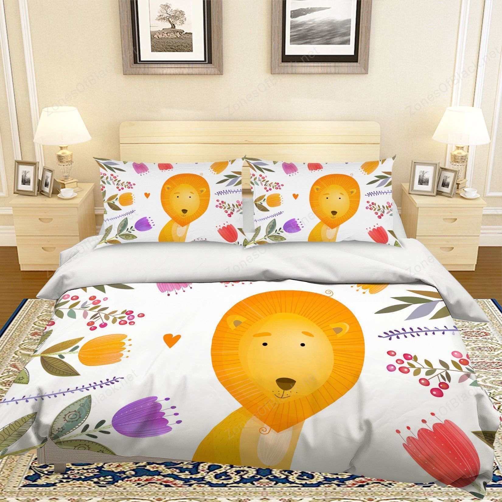 3D Cartoon Lion Tulip Flower Bedding Set Bedroom Decor