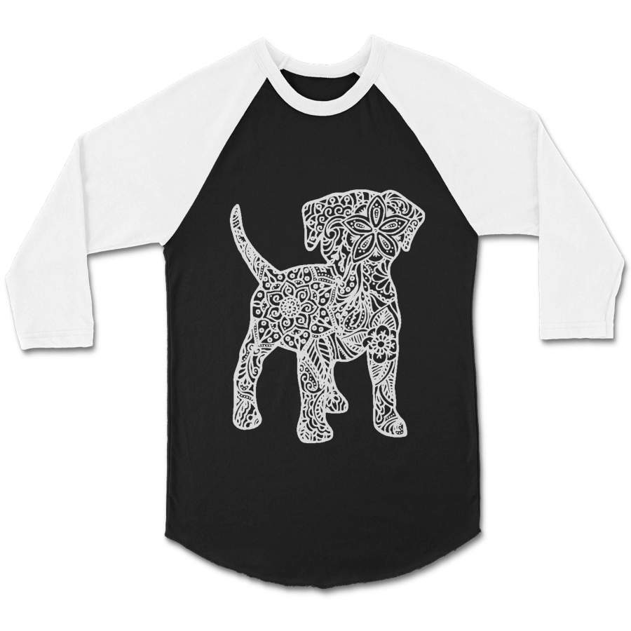 Puppy Dog Graphic Zendoodle Kid Original Drawing CPY Unisex 3/4 Sleeve Baseball Tee T-Shirt