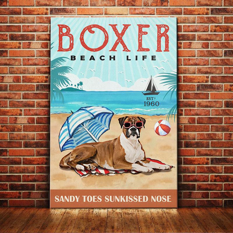 Boxer Dog Canvas And Poster Beach Life Sandy Toes Sunkissed Nose | Art Print | Home Decor | Room Decor | Wall Art