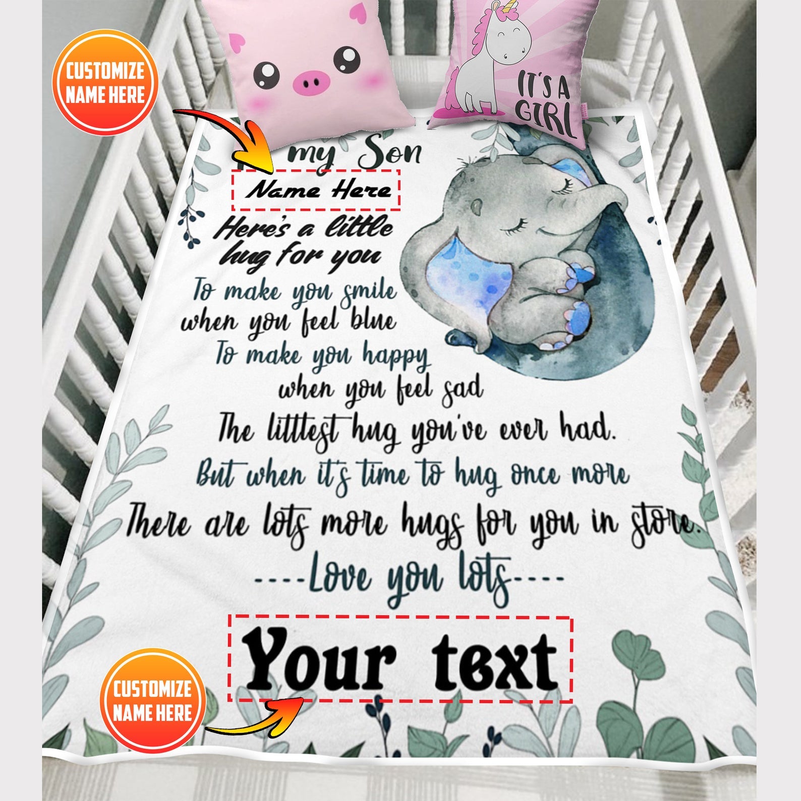 Personalized Elephant To My Son Here’S A Little Hug For You Sherpa Fleece Blanket From Mom Great Customized Blanket Gifts For Birthday Christmas Graduation