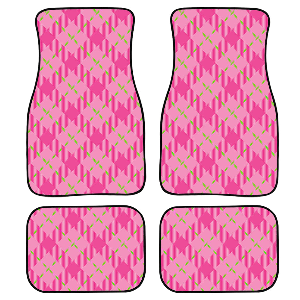 Pink And Green Plaid Pattern Print Front And Back Car Floor Mats, Front Car Mat