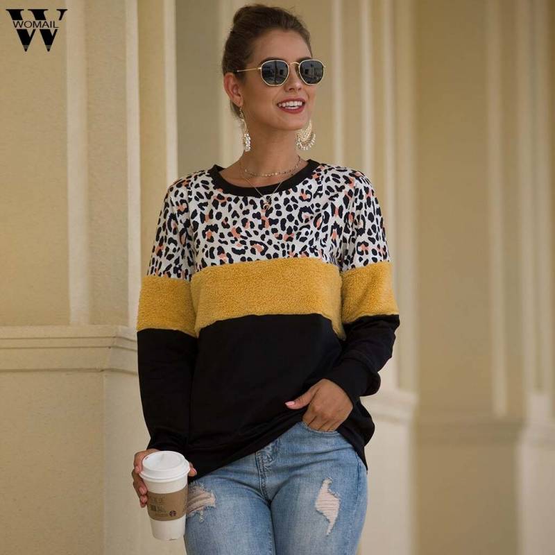 O-Neck Fashion  Leopard stitching Sweatshirts