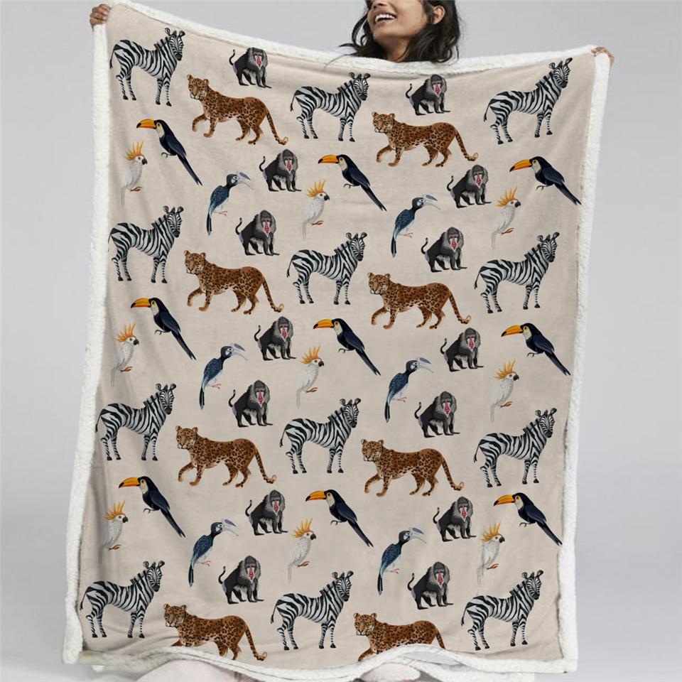 Wild Animal Pattern Sherpa Fleece Blanket