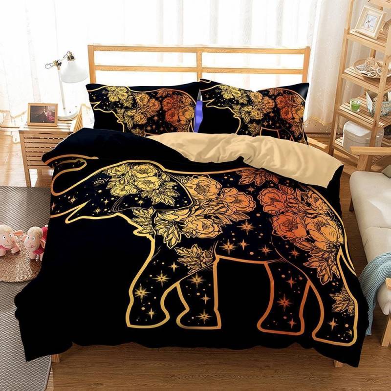 Golden Floral Boho Elephant 3D Customize Bedding Set Duvet Cover Set Bedroom Set Bedlinen