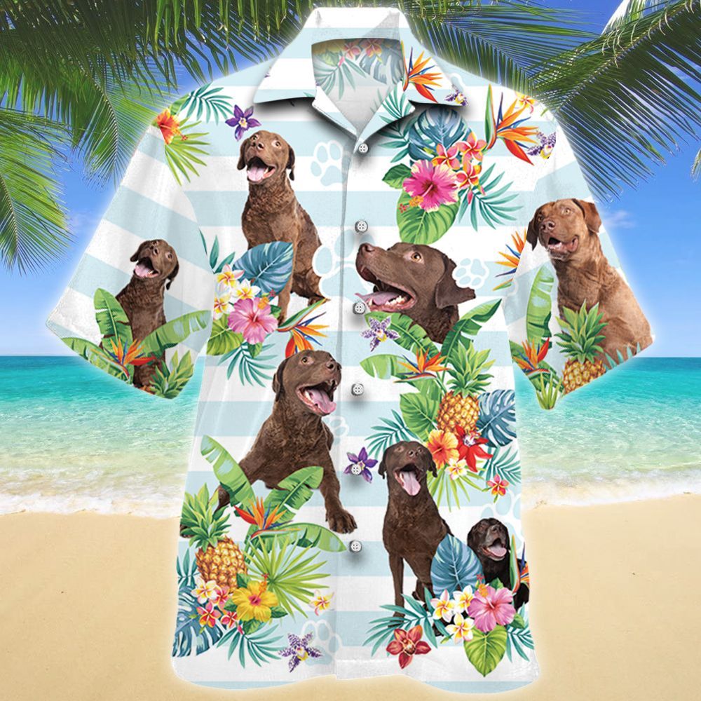 Chesapeake Bay Retriever Dog Tropical Flower Hawaiian Shirt Ha99758