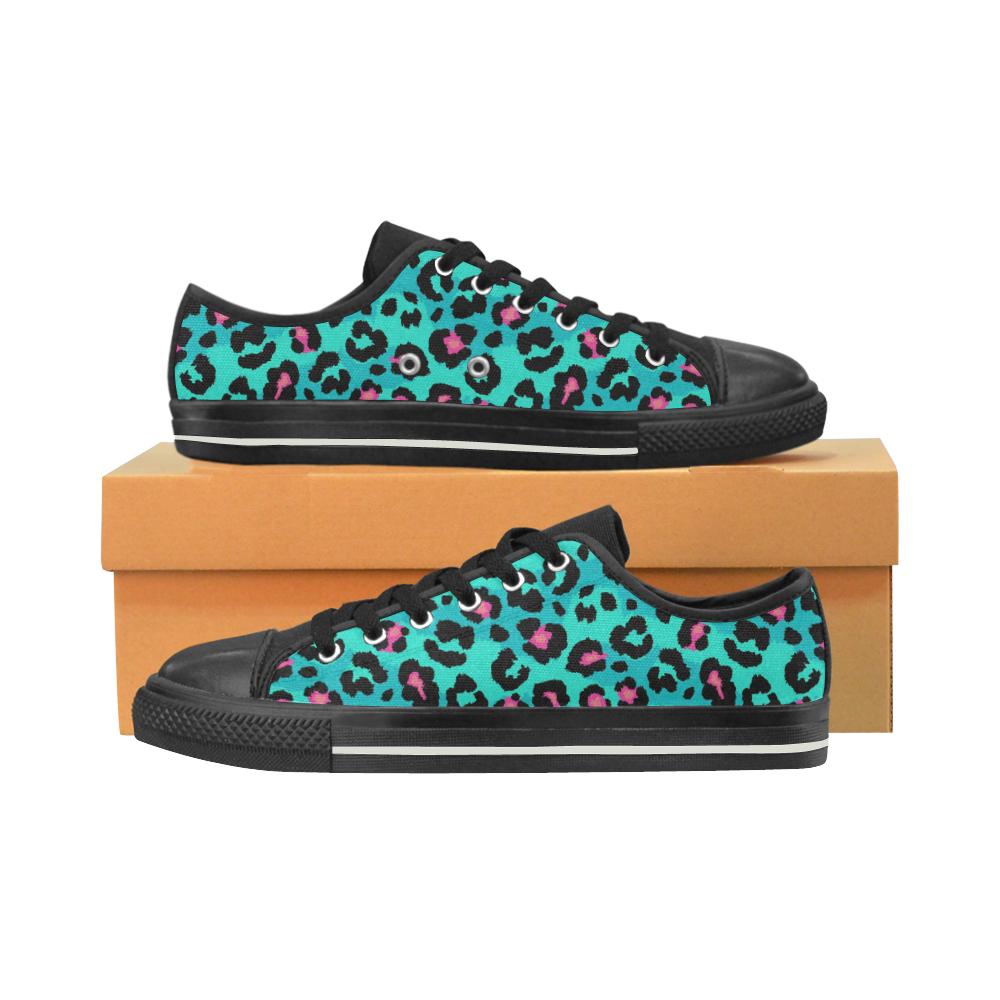 Green leopard skin print pattern Men’s Low Top Shoes Black