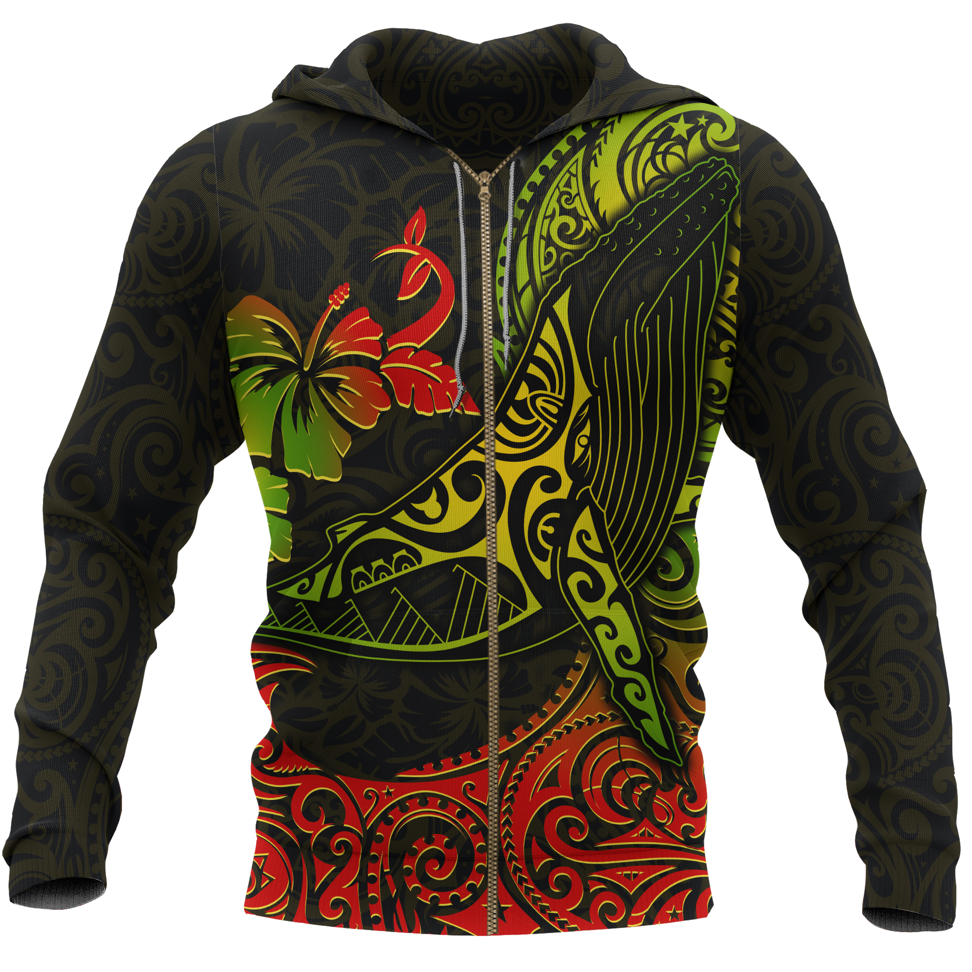 Hawaii Zip-up Hoodie – Polynesian Humpback Whale – Pacific Print Hoodie