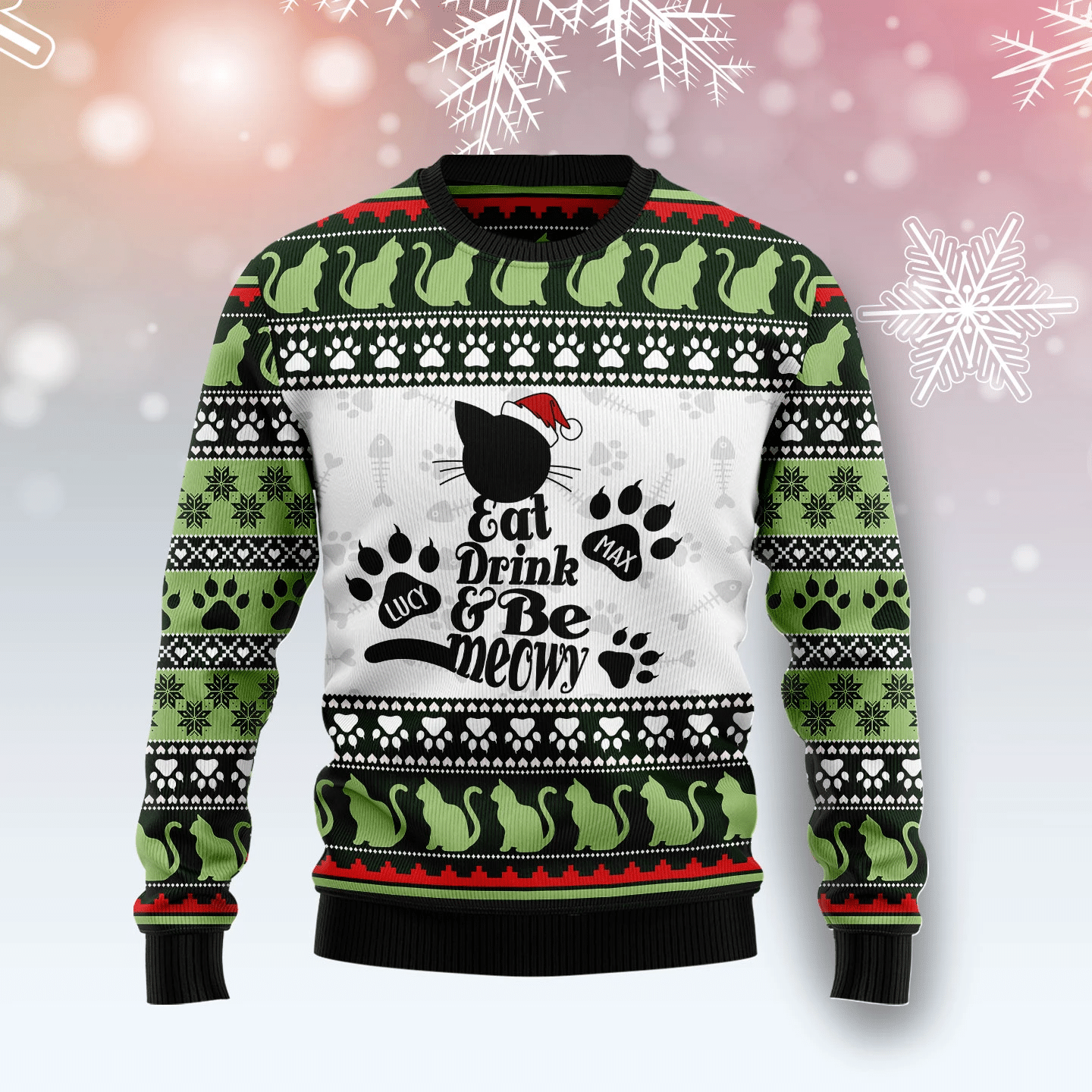 Cat Meowy Personalized Christmas Ugly Sweater