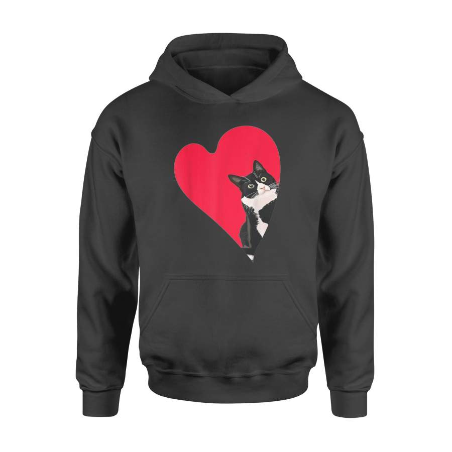 Tuxedo Cat Valentine Heart for Kitten and Animal Lovers T Shirt – Standard Hoodie