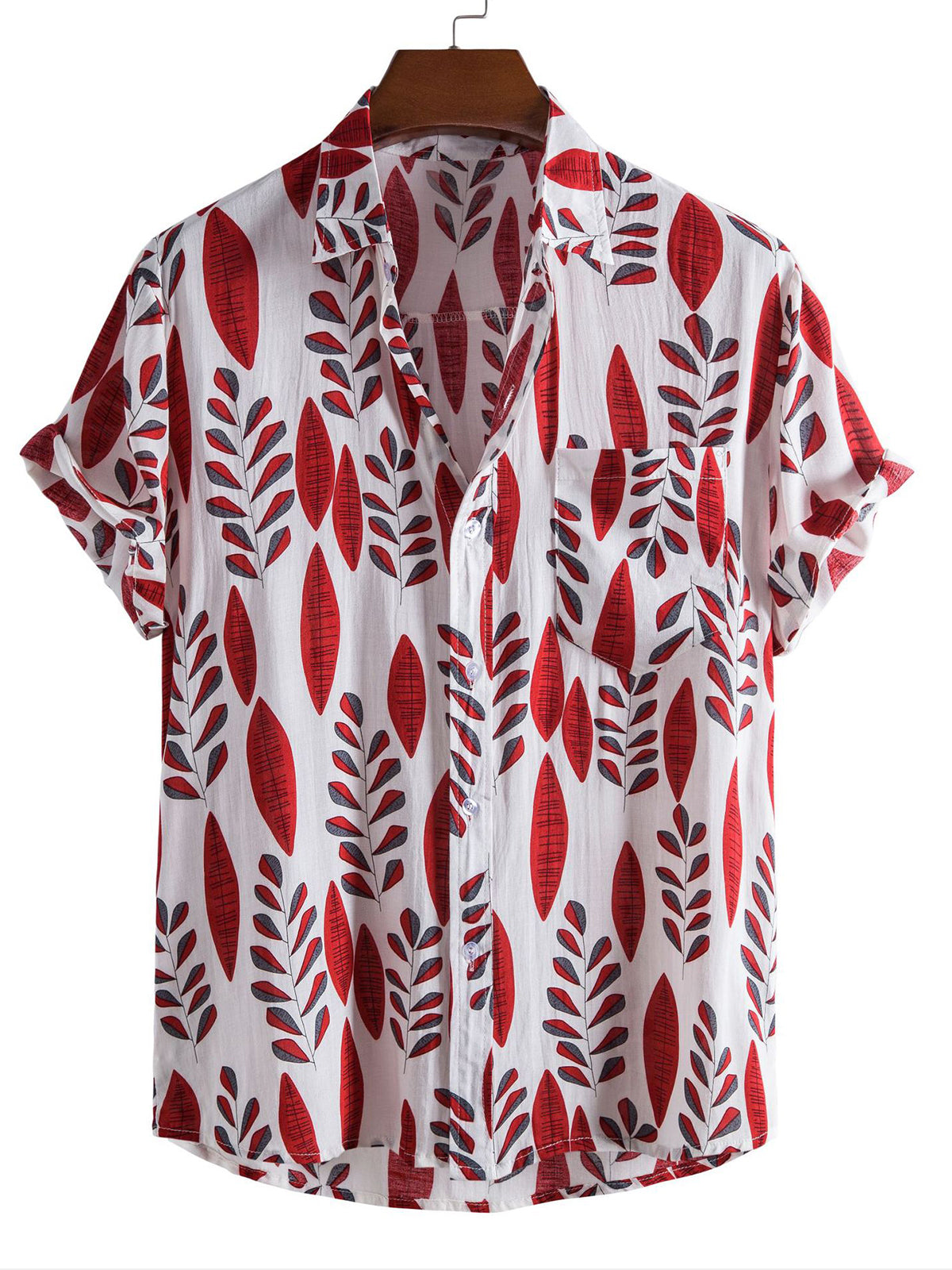 Summer Casual Pocket Short Sleeve Button Up Red Hawaii Shirt Ha102213