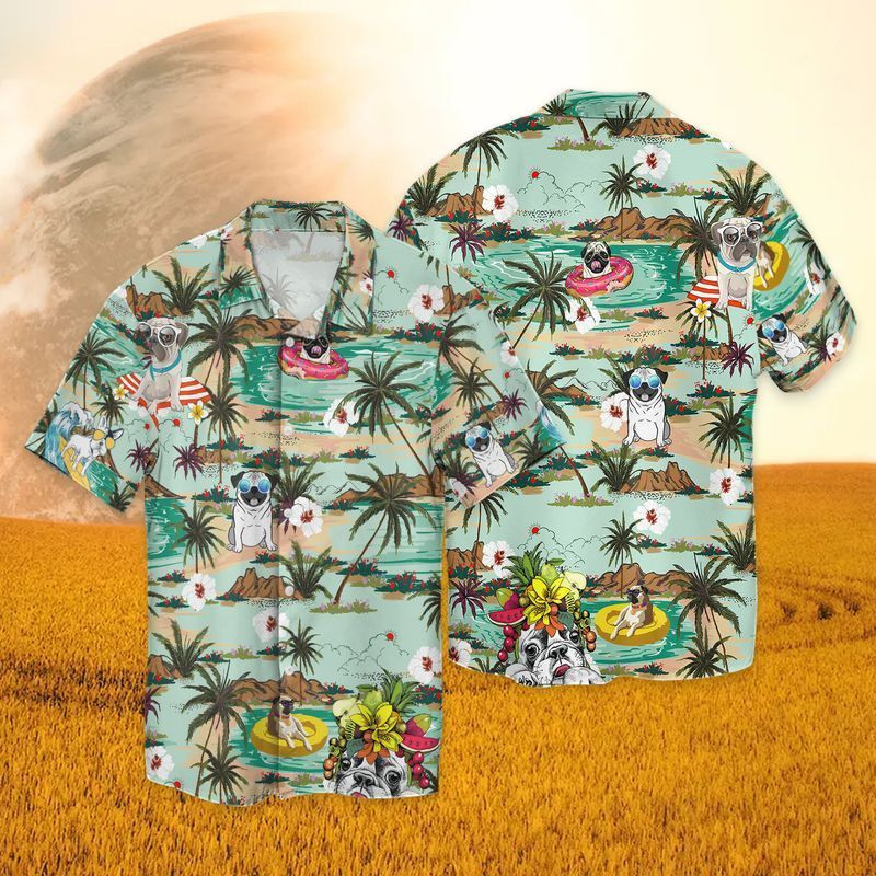 Pug Dog Hawaiian For Men And Women Graphic Print Short Sleeve Casual Shirt Ha57725