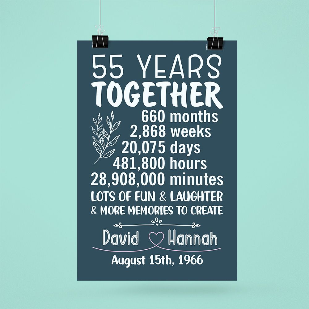 Personalized Name & Date 55Th Wedding Anniversary Gifts Poster For Couple, Parents, Wife & Husband, Him, Her