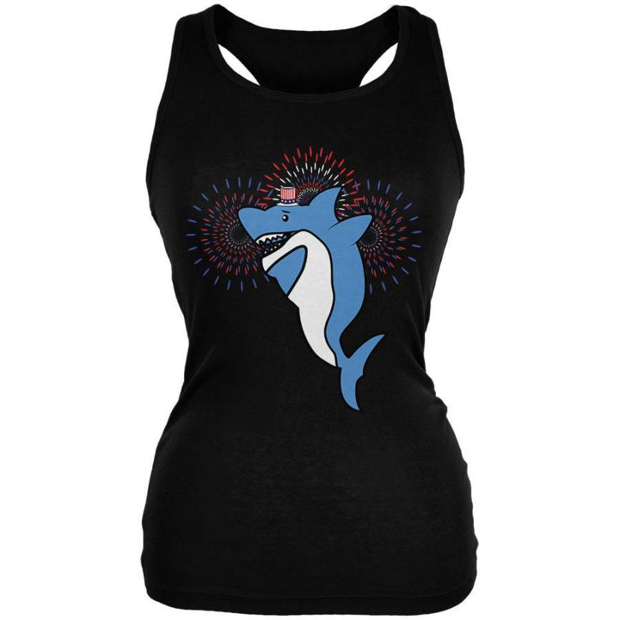 4th Of July Dabbing Shark Fireworks Juniors Soft Tank Top