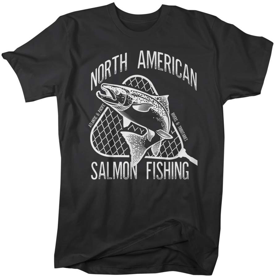 Men’s Salmon Fishing T Shirt North American Salmon Shirts Vintage T-Shirt Fisherman Shirt Fishing Gift Idea Tee