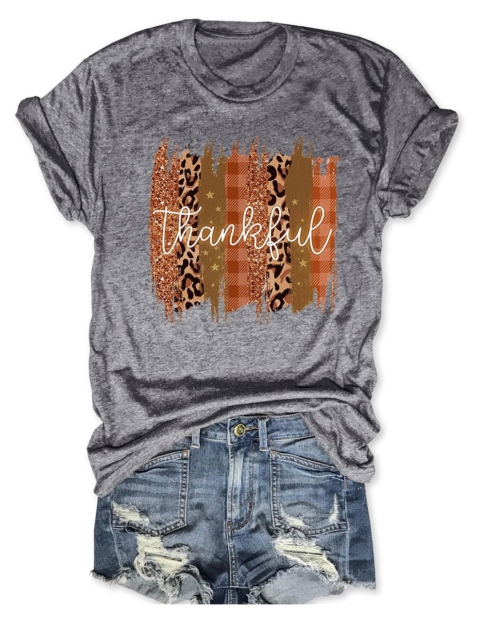 Thankful Leopard Plaid T-Shirt