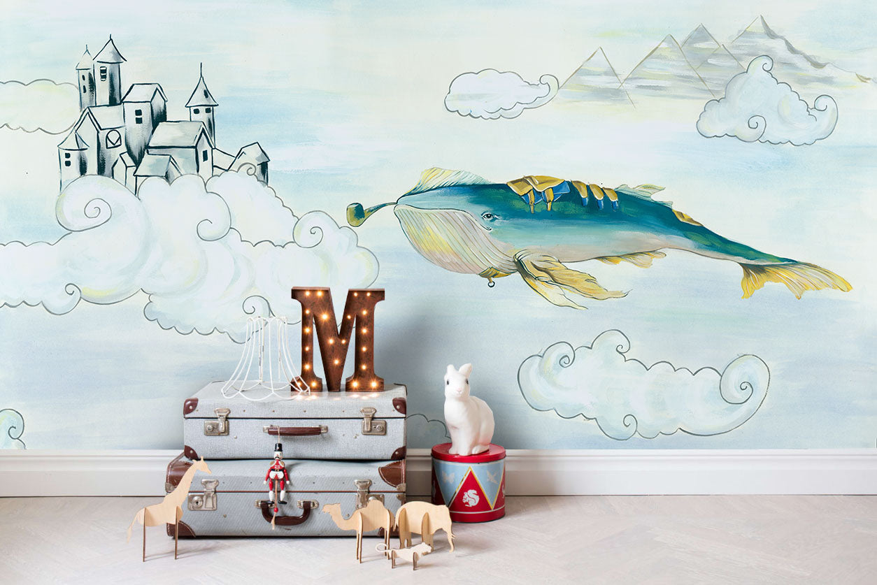 3D Hand Painting Blue Whale Wall Mural Wallpaper 69