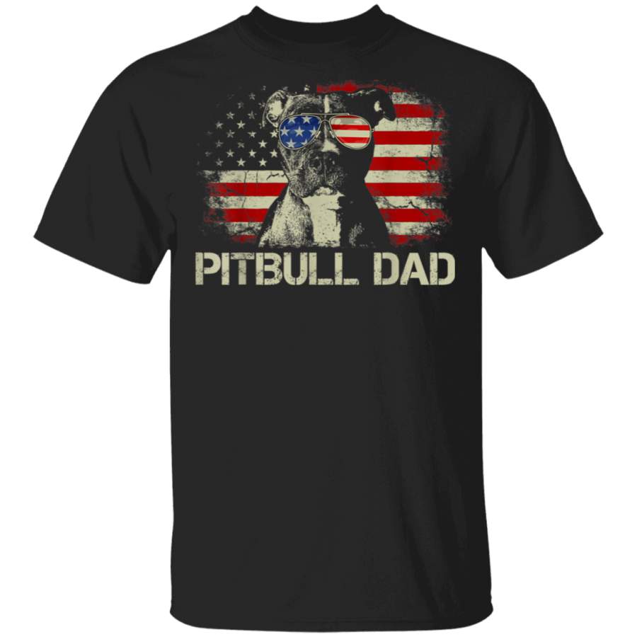 Mens Best Pitbull Dad Ever Shirt American Flag 4th Of July Gift T-Shirt