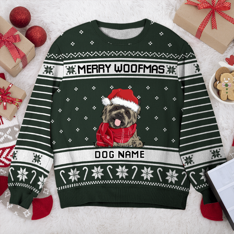 Cairn Terrier Merry Woofmas Personalized Sweater, Dog Ugly Christmas Sweater