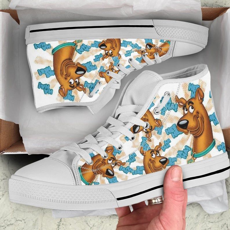 Scooby Doo Custom High Top Scooby Doo Fashion Shaggy Casual High Top Mystery Machine Cartoon Print White High Top Shoes