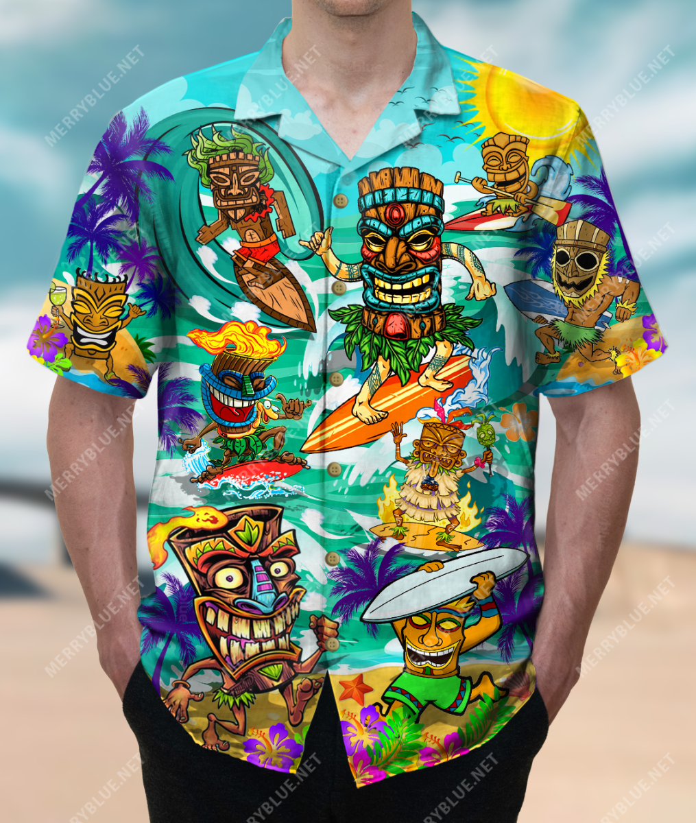 Aloha Let’S Hit The Waves Tiki Tiki Unisex Hawaiian Shirt