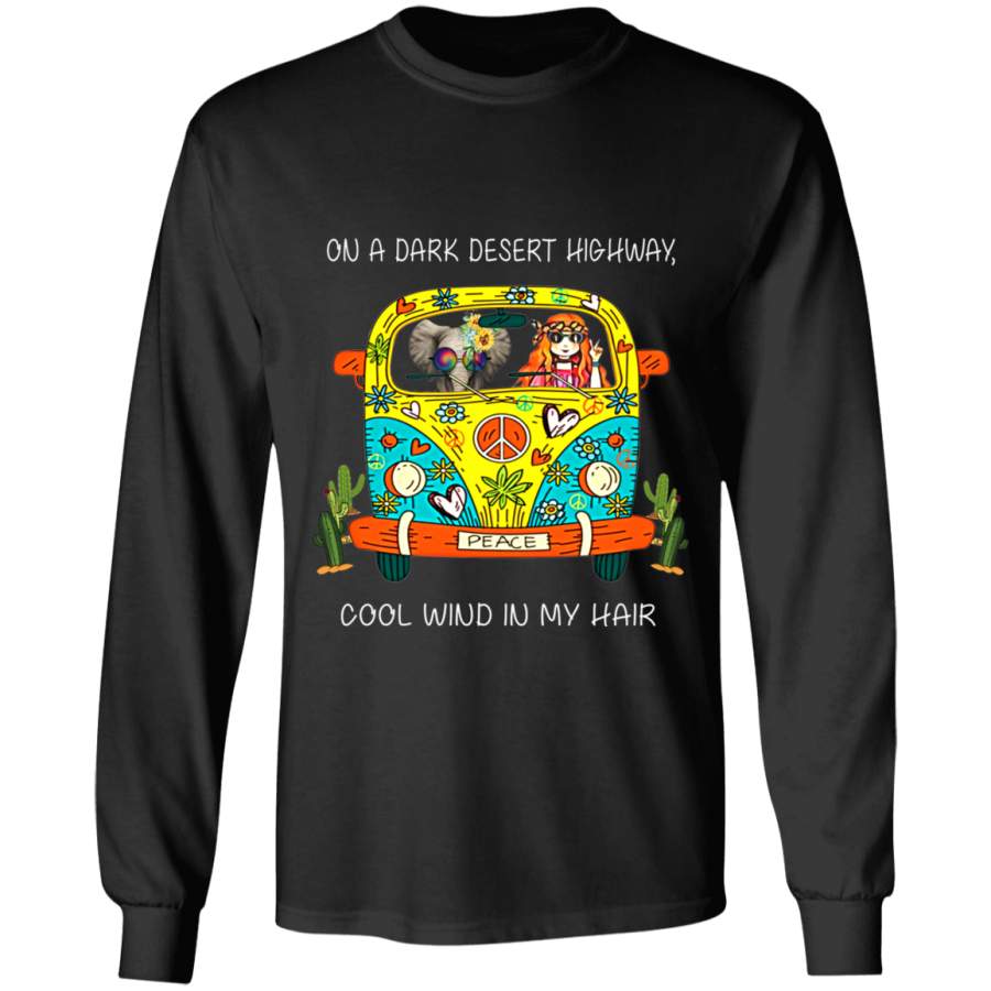 On A Dark Desert Highway Cool Wind In My Hair Elephant Flowers Hippie Long Sleeve Shirt